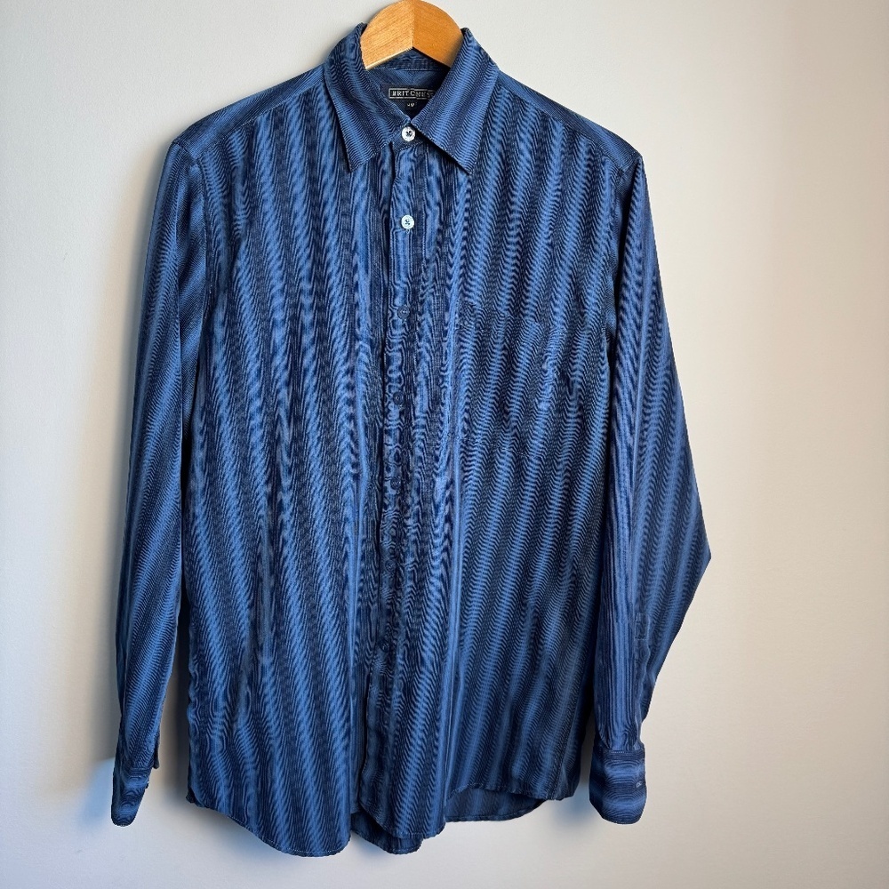 Britches Men's Long Sleeve Button Up‎ Shirt Blue/Black Size Medium Velvet Feel